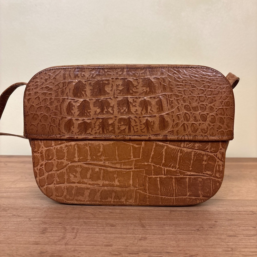 BARBARA BOLAN TOO 1980s Vintage Crocodile Sling Bag Cognac Brown Women Small - Picture 6 of 12